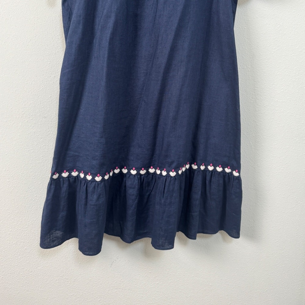 Madewell Embroidered Linen-Blend Raglan Ruffle Mini Dress Navy AO275 Medium Boho - Picture 6 of 10